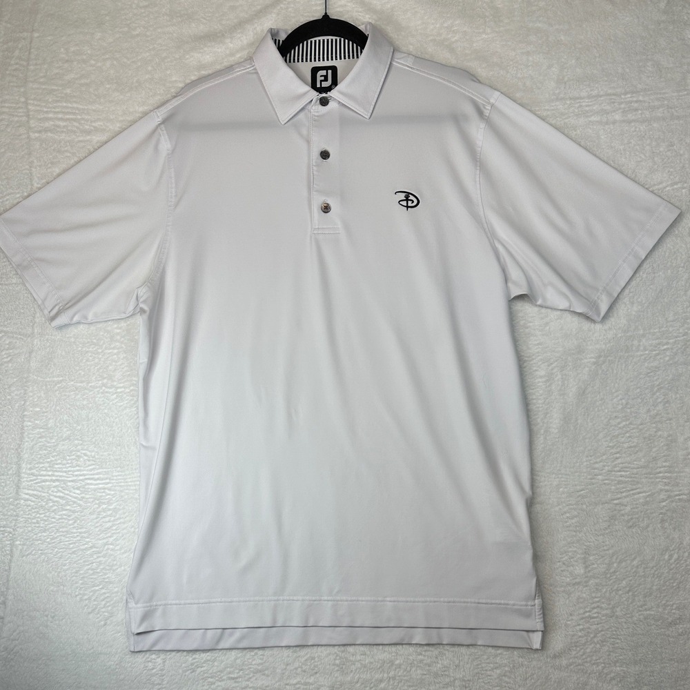 Disney FootJoy Polo Shirt Mens Medium White Short Sleeve Embroidered Logo 1115